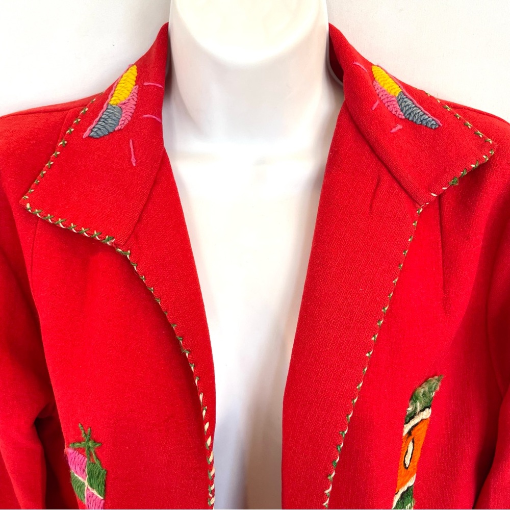 Vintage 40s 50s Mexican Wool Felt Jacket Red Embroidered Womens S - Picture 8 of 10